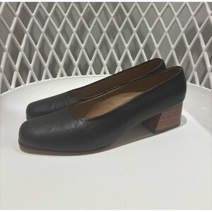 Elegant Black Leather Block Heel Shoes